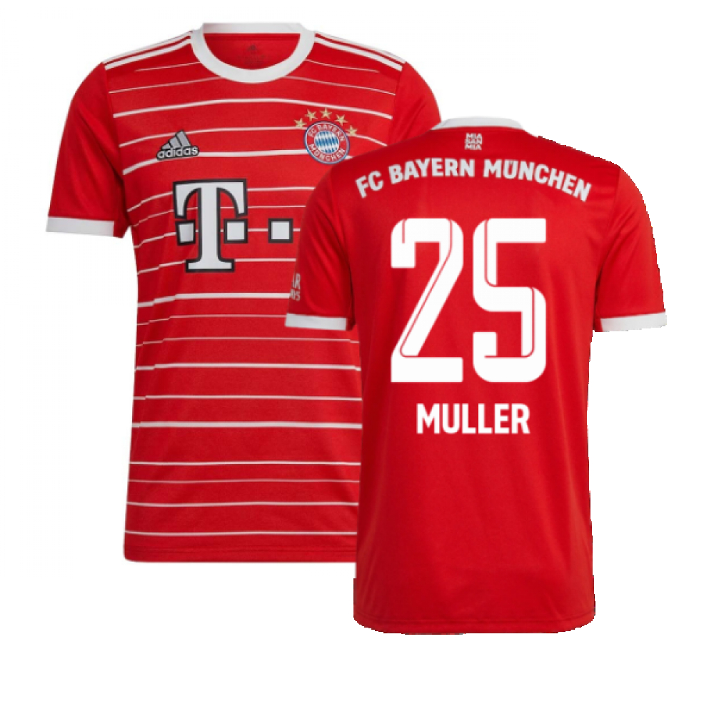 '22-'23 Bayern Munich Home Shirt (Muller 25) Polyester Thomas Muller Made By: Adidas Men's Red 3XL