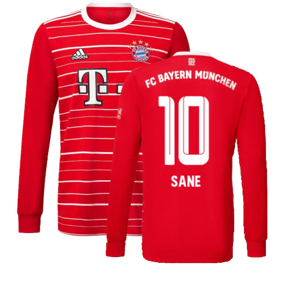 '22-'23 Bayern Munich Long Sleeve Home Shirt (Sane 10) Polyester Leroy Sane Made By: Adidas Men's Red Xxl
