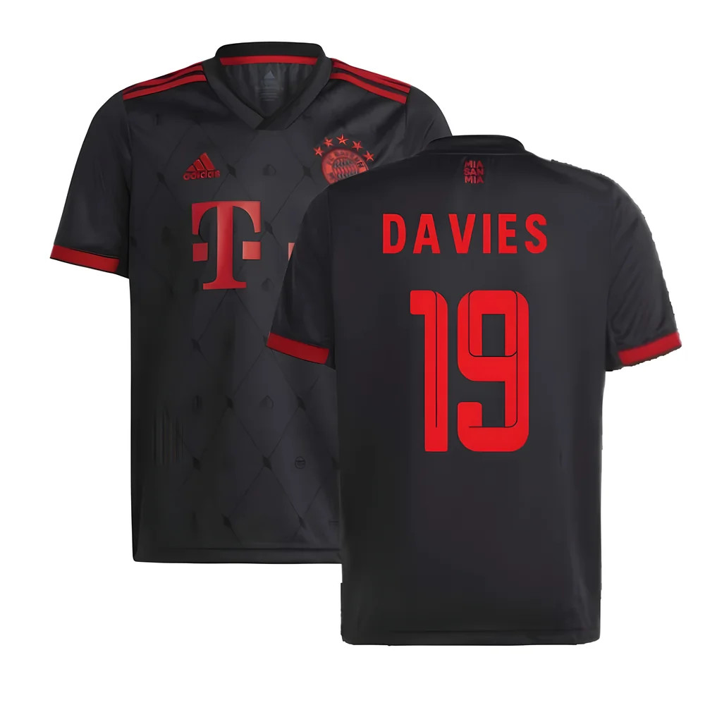 '22-'23 Bayern Munich Third Shirt (Kids) (Davies 19) Polyester Alphonso Davies Made By: Adidas Unisex Kids Black Size 7-8