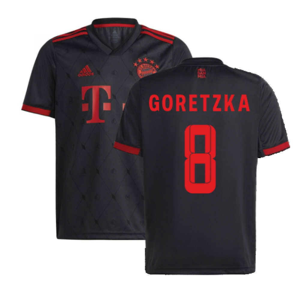'22-'23 Bayern Munich Third Shirt (Kids) (Goretzka 8) Polyester Leon Goretzka Made By: Adidas Unisex Kids Black Size 7-8