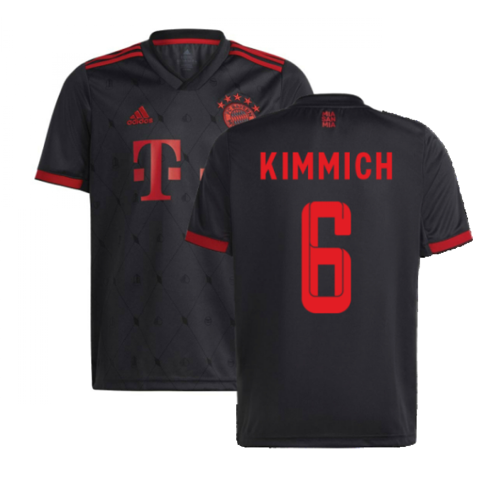'22-'23 Bayern Munich Third Shirt (Kids) (Kimmich 6) Polyester Joshua Kimmich Made By: Adidas Unisex Kids Black Size 7-8