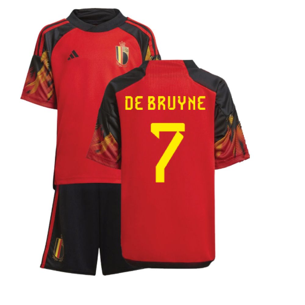 '22-'23 Belgium Home Mini Kit (De Bruyne 7) Kids Polyester Kevin De Bruyne Made By: Adidas Unisex Kids Red 18-24 Mo