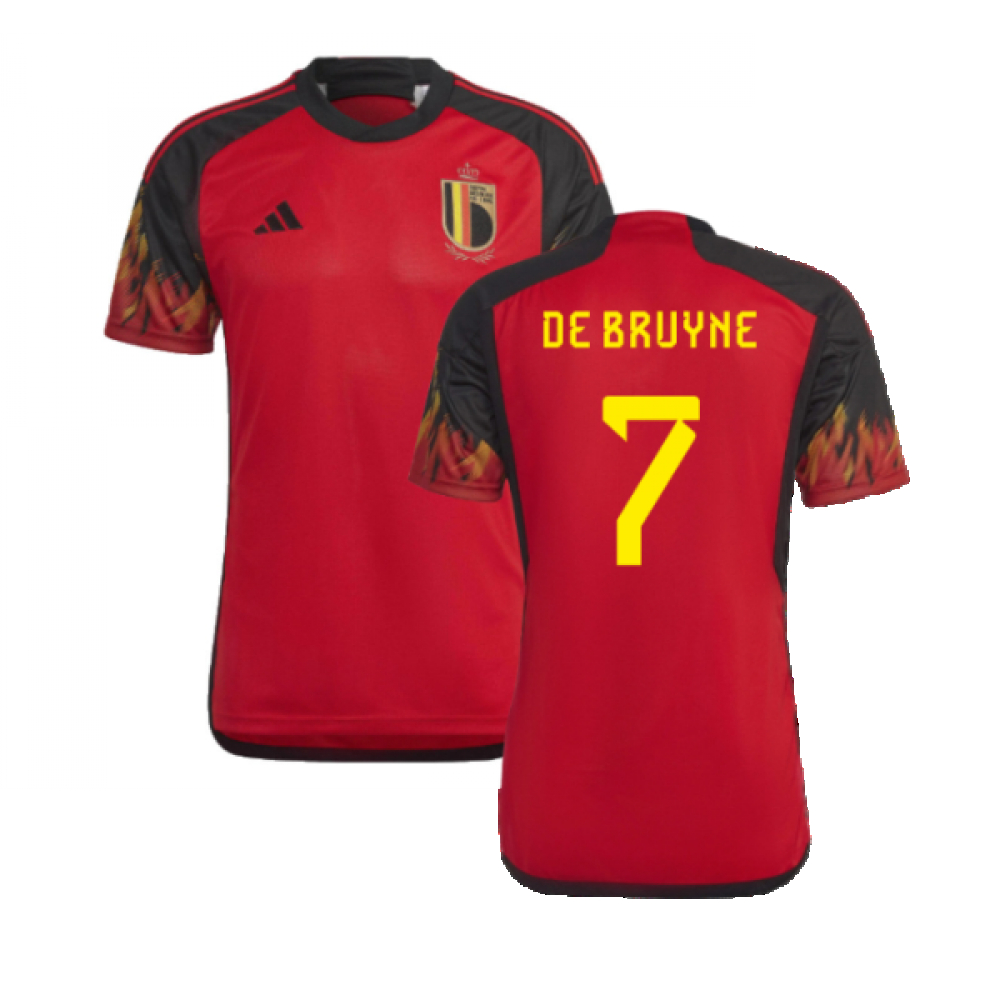 '22-'23 Belgium Home Shirt (De Bruyne 7) Polyester Made By: Adidas Men's Red Extra Small