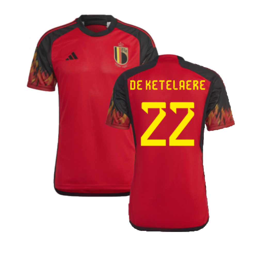 '22-'23 Belgium Home Shirt (De Ketelaere 22) Polyester Made By: Adidas Men's Red Extra Small