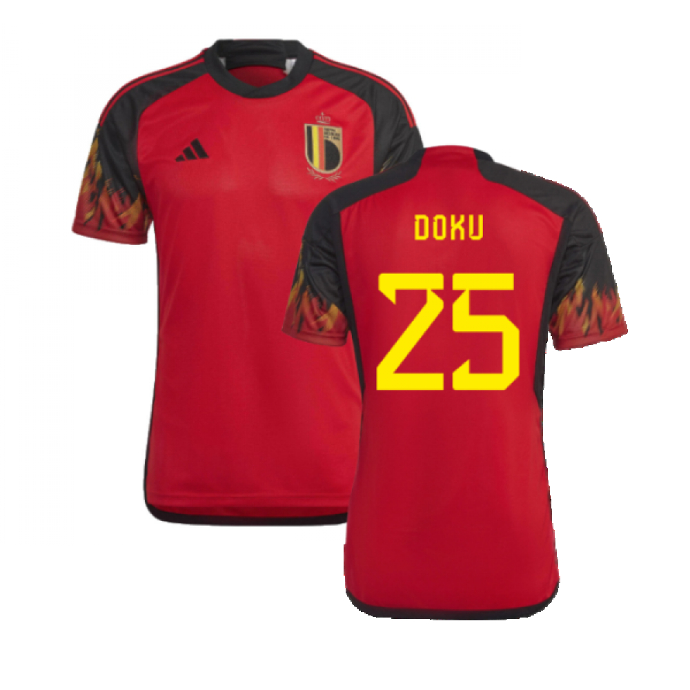 '22-'23 Belgium Home Shirt (Doku 25) Polyester Made By: Adidas Men's Red Extra Small
