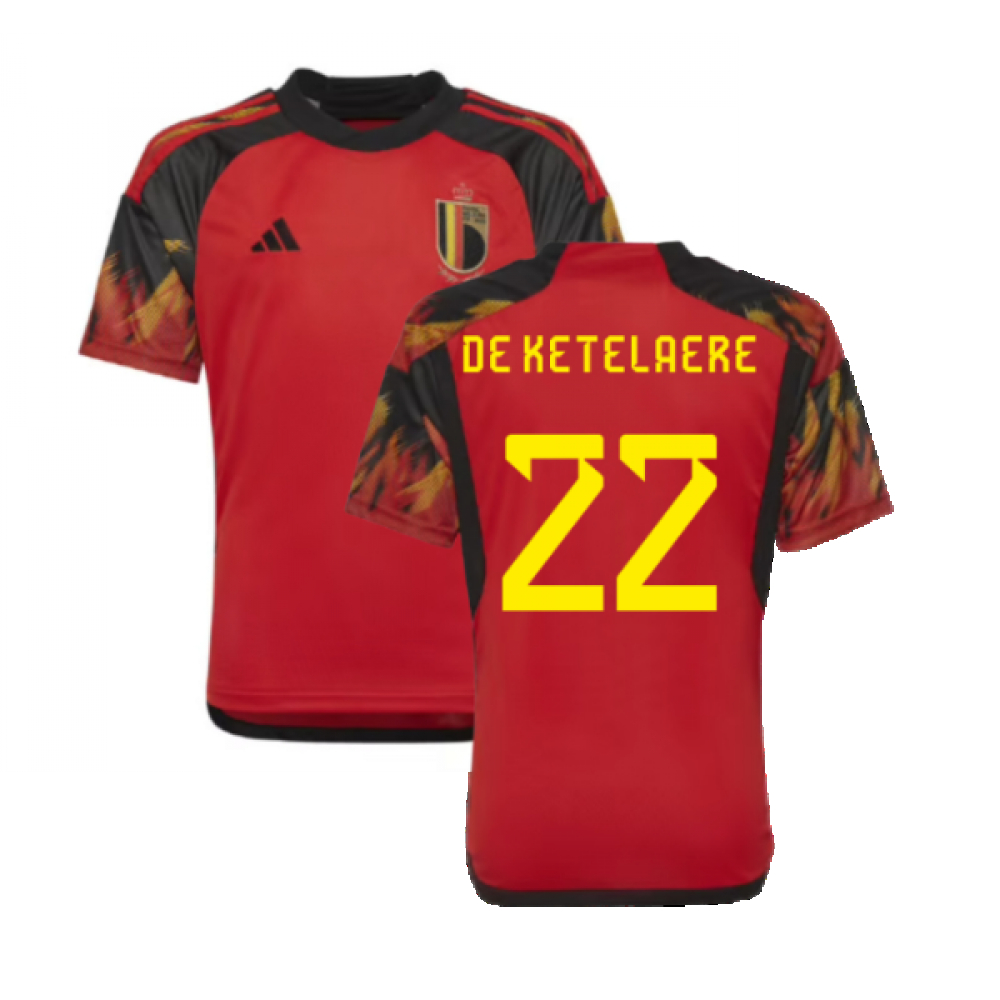 '22-'23 Belgium Home Shirt (Kids) (De Ketelaere 22) Polyester Made By: Adidas Unisex Kids Red Size 7-8