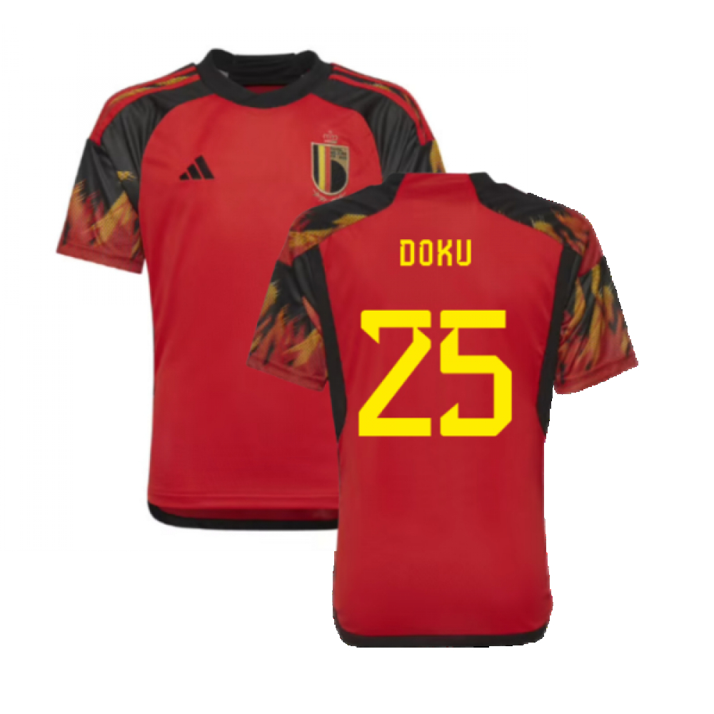 '22-'23 Belgium Home Shirt (Kids) (Doku 25) Polyester Made By: Adidas Unisex Kids Red Size 7-8