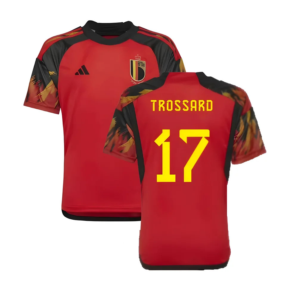 '22-'23 Belgium Home Shirt (Kids) (Trossard 17) 7-8 Polyester Made By: Adidas Unisex Kids Red Size 13-14