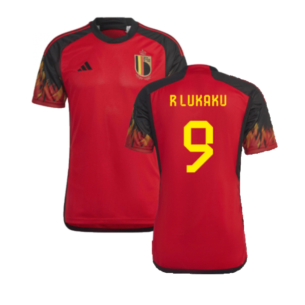 '22-'23 Belgium Home Shirt (R Lukaku 9) Polyester Made By: Adidas Men's Red Extra Small