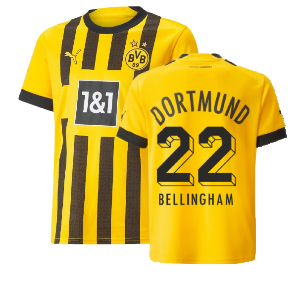 '22-'23 Borussia Dortmund Home Shirt (Kids) (Bellingham 22) 7-8 Polyester Jude Bellingham Made By: Puma Unisex Kids Black Extra Small