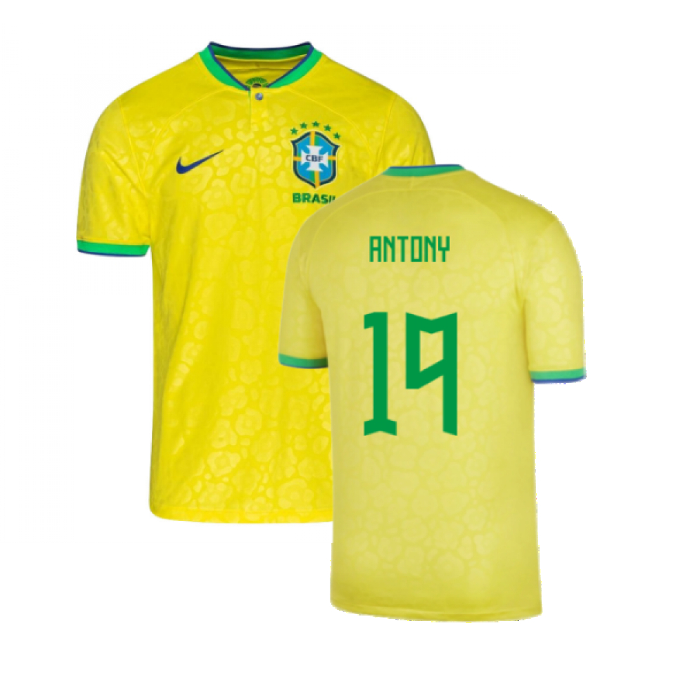 '22-'23 Brazil Little Boys Home Shirt (Antony 19) Kids Polyester Made By: Nike Unisex Kids Yellow Small