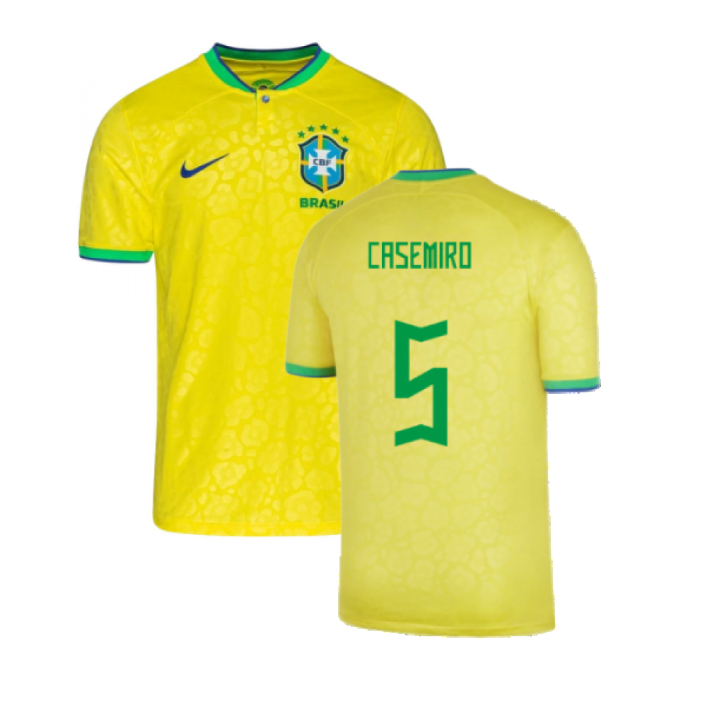 '22-'23 Brazil Little Boys Home Shirt (Casemiro 5) Kids Polyester Made By: Nike Unisex Kids Yellow Extra Small