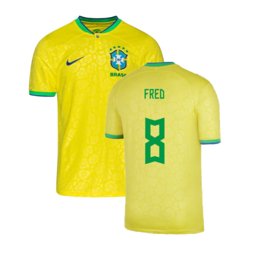 '22-'23 Brazil Little Boys Home Shirt (Fred 8) Kids Polyester Made By: Nike Unisex Kids Yellow Small