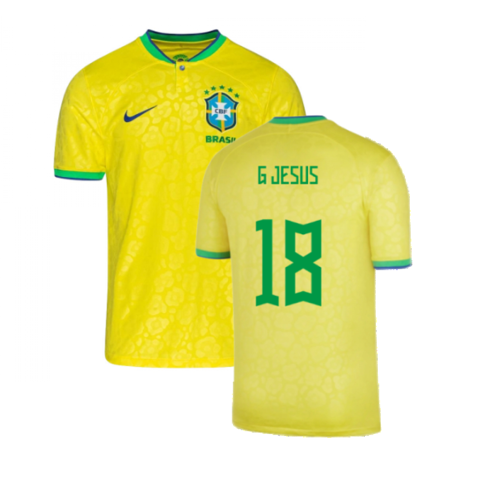 '22-'23 Brazil Little Boys Home Shirt (G Jesus 18) Kids Polyester Made By: Nike Unisex Kids Yellow Small