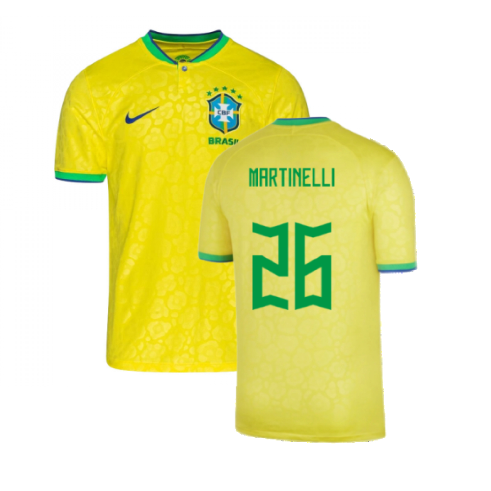 '22-'23 Brazil Little Boys Home Shirt (Martinelli 26) Kids Polyester Made By: Nike Unisex Kids Yellow Small