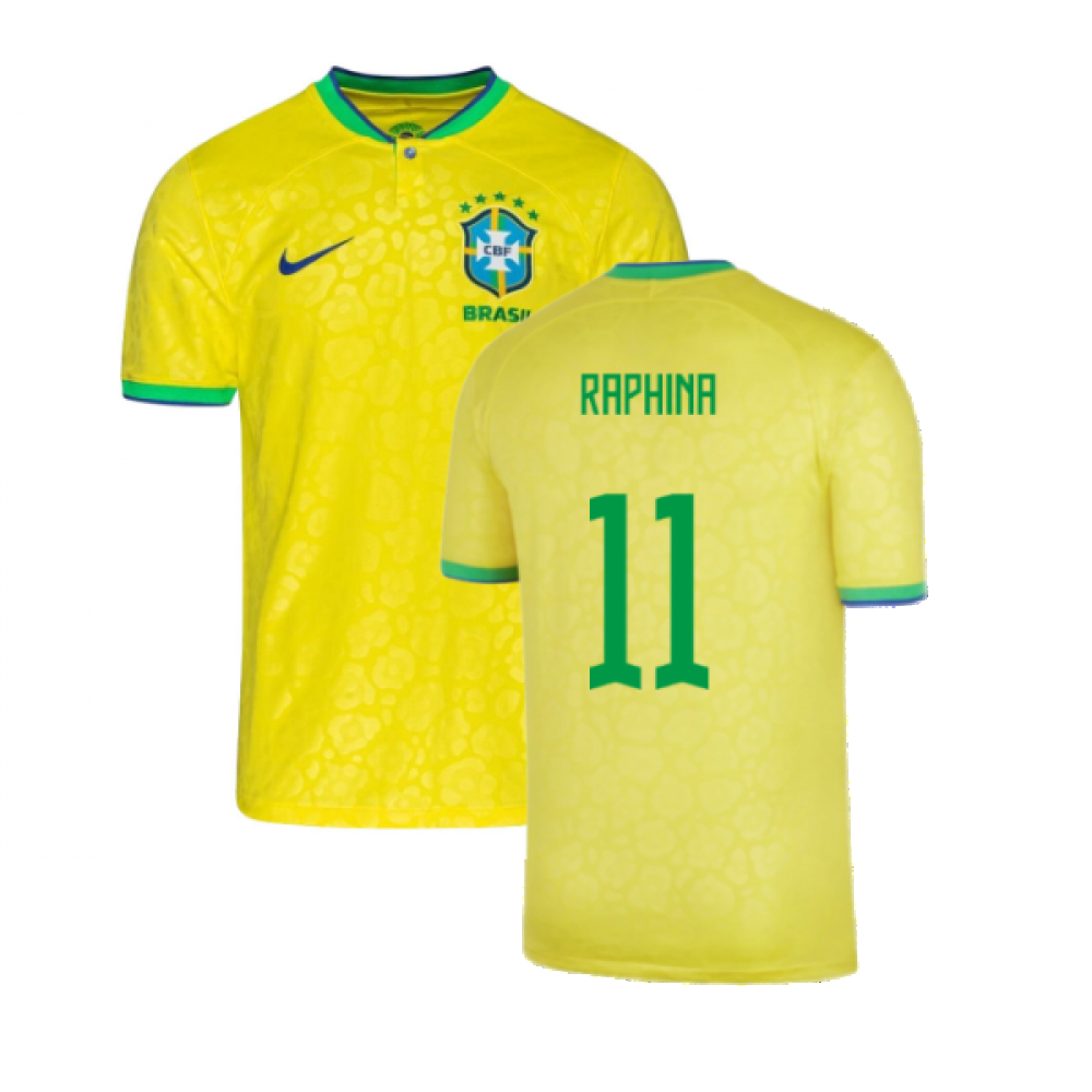 '22-'23 Brazil Little Boys Home Shirt (Raphina 11) Kids Polyester Made By: Nike Unisex Kids Yellow Small