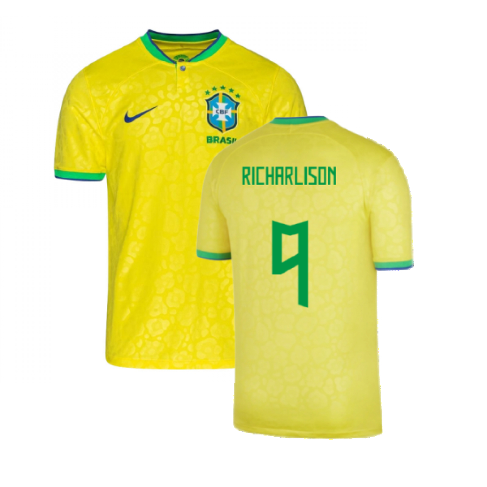 '22-'23 Brazil Little Boys Home Shirt (Richarlison 9) Kids Polyester Made By: Nike Unisex Kids Yellow Small