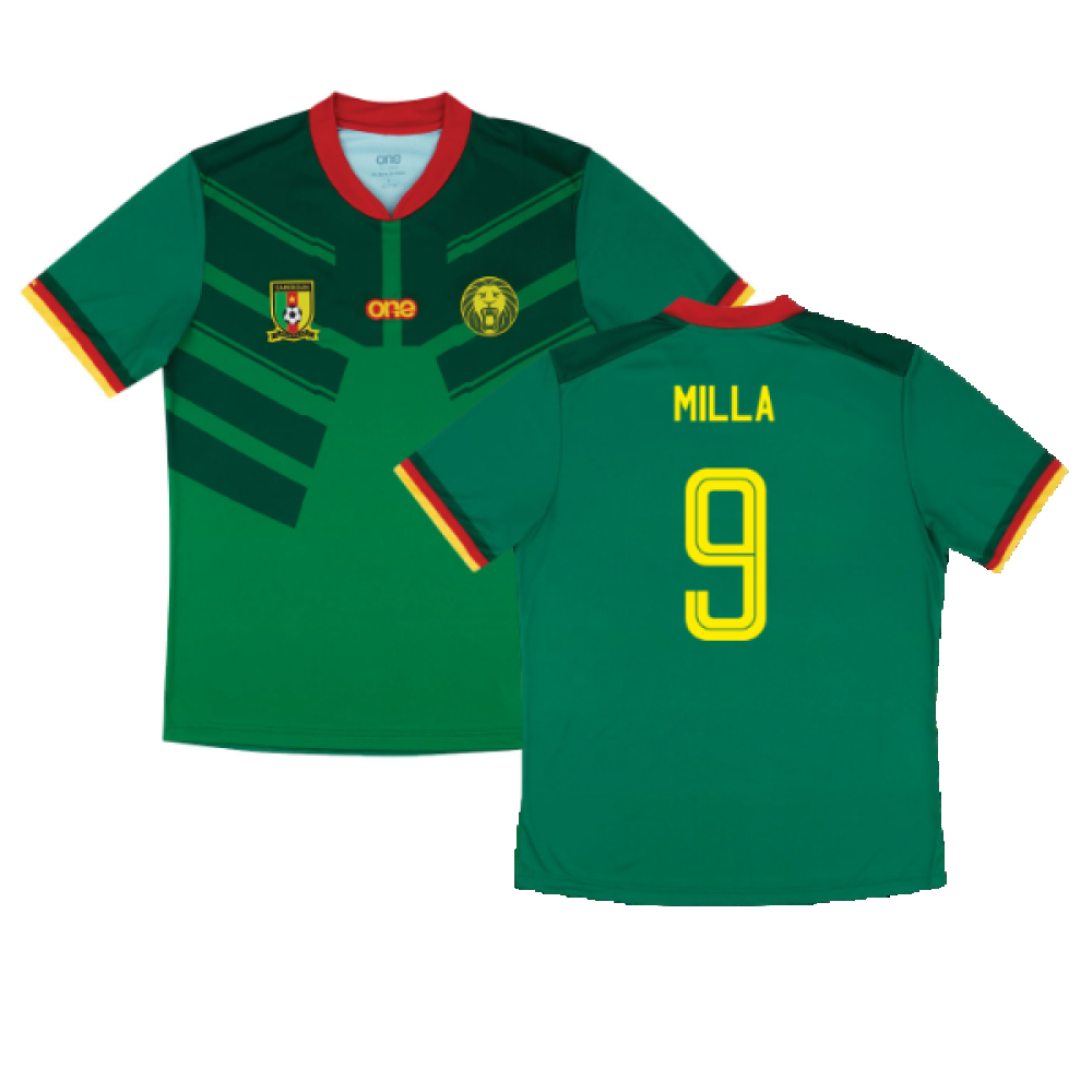 '22-'23 Cameroon Home Replica Shirt (Milla 9) Polyester Roger Milla Made By: One All Sports Men's Green Xxl