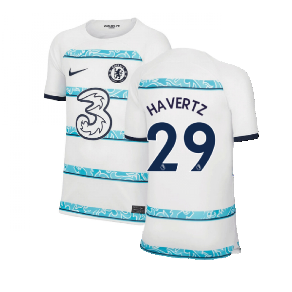 '22-'23 Chelsea Away Shirt (Kids) (Havertz 29) Polyester Kai Havertz Made By: Nike Unisex Kids White Extra Small