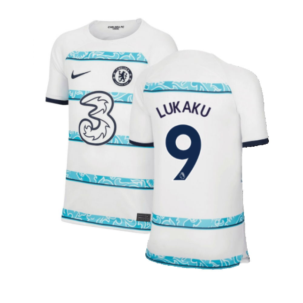 '22-'23 Chelsea Away Shirt (Kids) (Lukaku 9) Polyester Romelu Lukaku Made By: Nike Unisex Kids White Extra Small