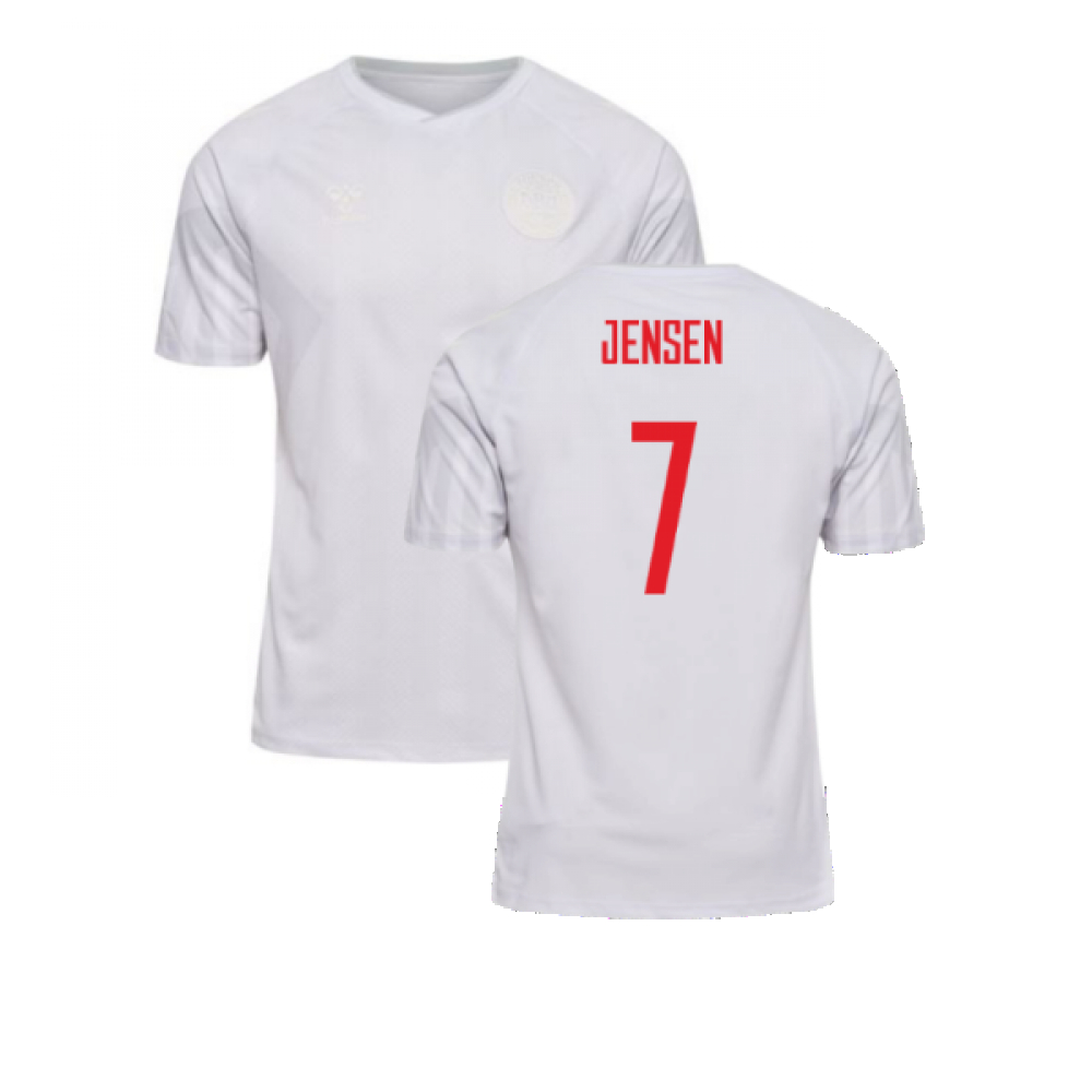 '22-'23 Denmark Away Shirt (Jensen 7) Polyester Made By: Hummel Men's White Xxl