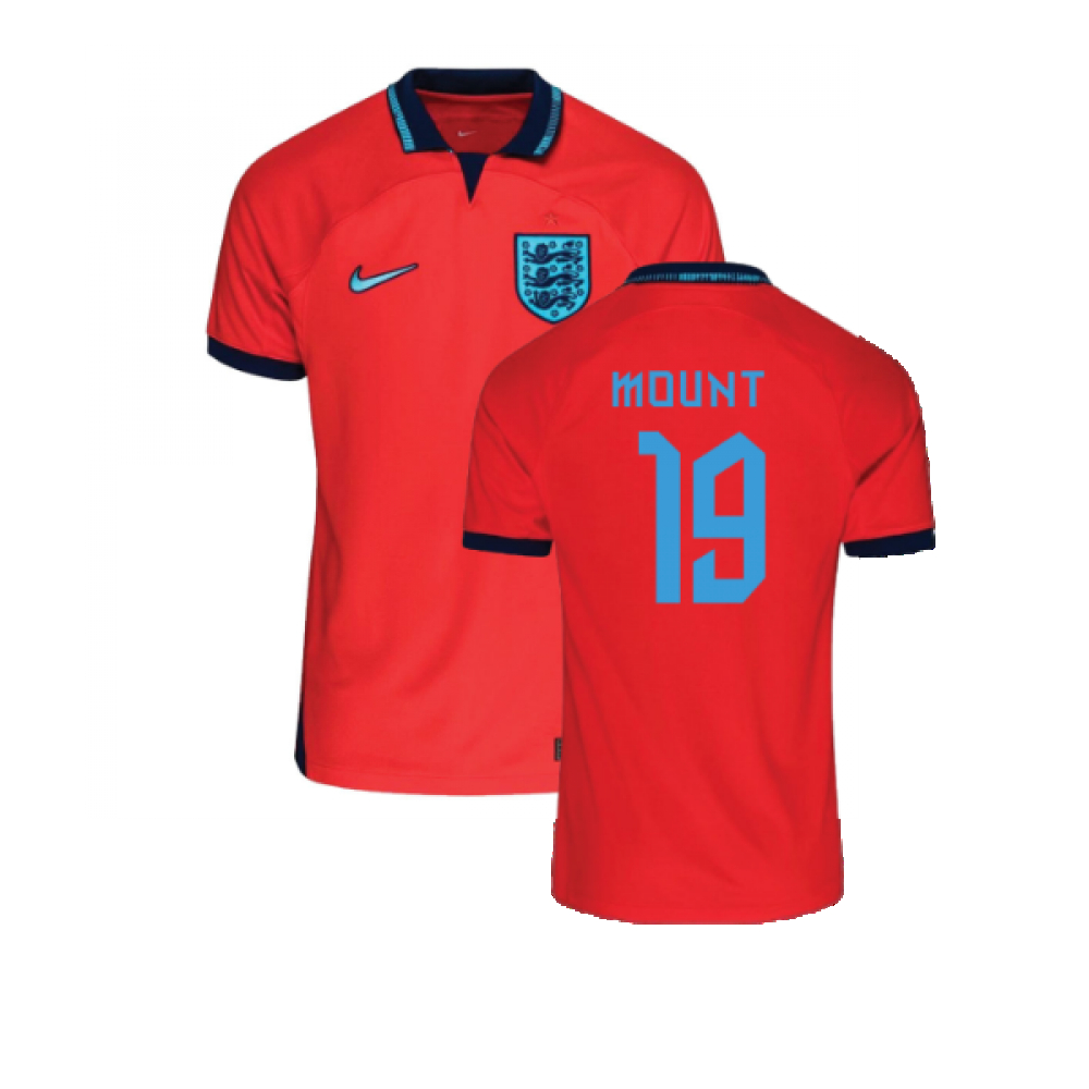 '22-'23 England Away Shirt (Kids) (Mount 19) Polyester Made By: Nike Unisex Kids Red Small