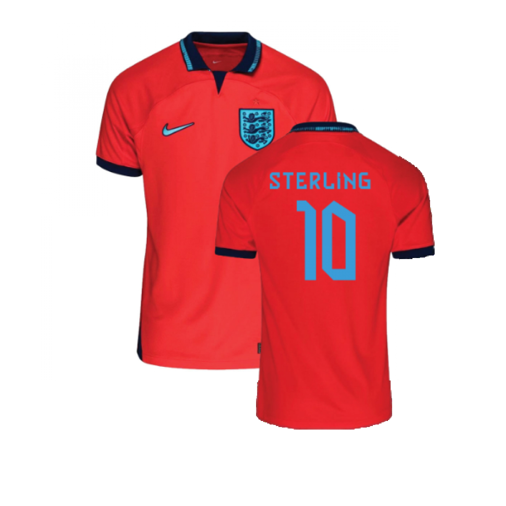 '22-'23 England Away Shirt (Kids) (Sterling 10) Polyester Made By: Nike Unisex Kids Red Extra Small