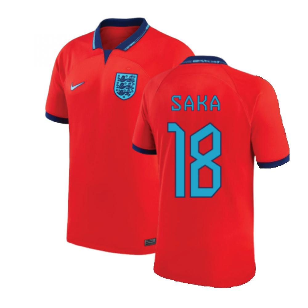 '22-'23 England Away Shirt (Saka 18) Polyester Bukayo Saka Made By: Nike Men's Red Large