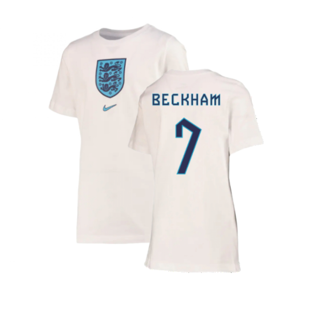 '22-'23 England Crest Tee (White) - Kids (Beckham 7) Polyester Made By: Nike Unisex Kids White Medium