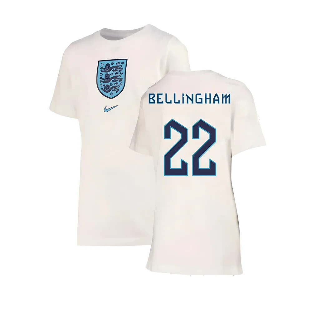 '22-'23 England Crest Tee (White) - Kids (Bellingham 22) Polyester Made By: Nike Unisex Kids White Small