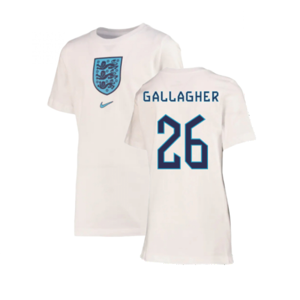 '22-'23 England Crest Tee (White) - Kids (Gallagher 26) Polyester Made By: Nike Unisex Kids White Medium