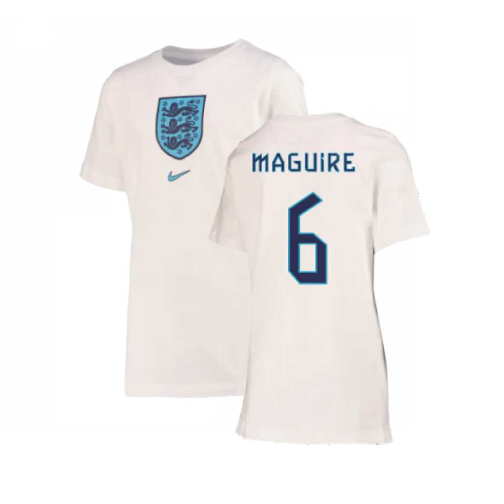 '22-'23 England Crest Tee (White) - Kids (Maguire 6) Polyester Made By: Nike Unisex Kids White Medium