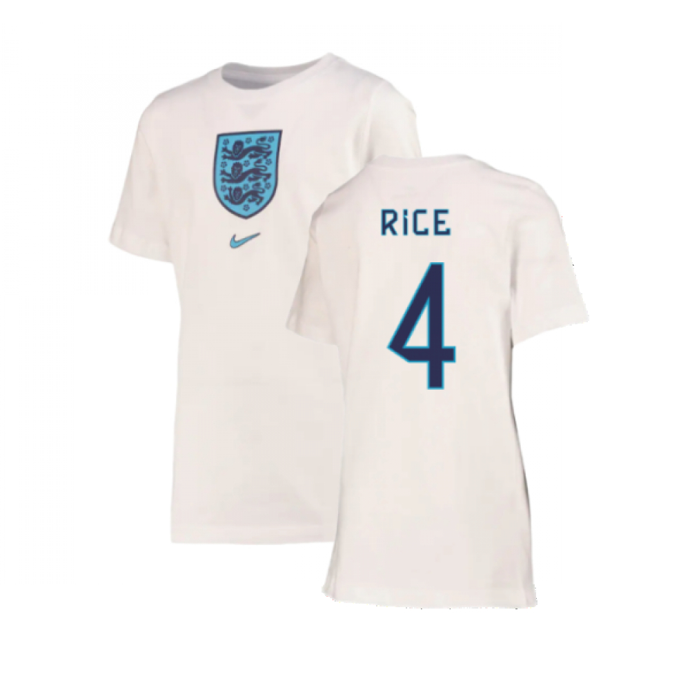'22-'23 England Crest Tee (White) - Kids (Rice 4) Polyester Made By: Nike Unisex Kids White Medium