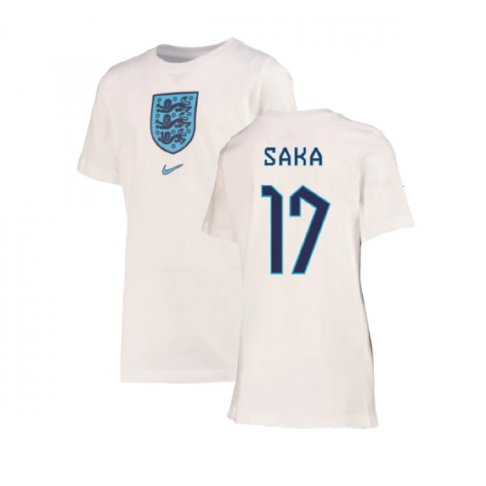 '22-'23 England Crest Tee (White) - Kids (Saka 17) Polyester Made By: Nike Unisex Kids White Large