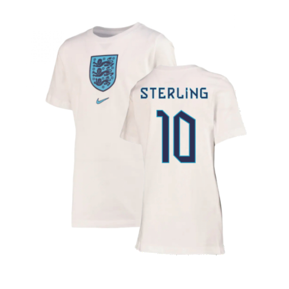 '22-'23 England Crest Tee (White) - Kids (Sterling 10) Polyester Made By: Nike Unisex Kids White Medium