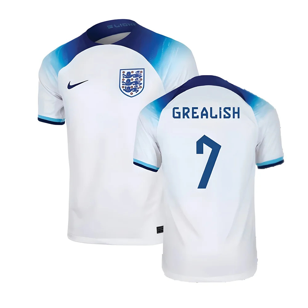 '22-'23 England Home Shirt (Grealish 7) Polyester Made By: Nike Men's White Extra Large