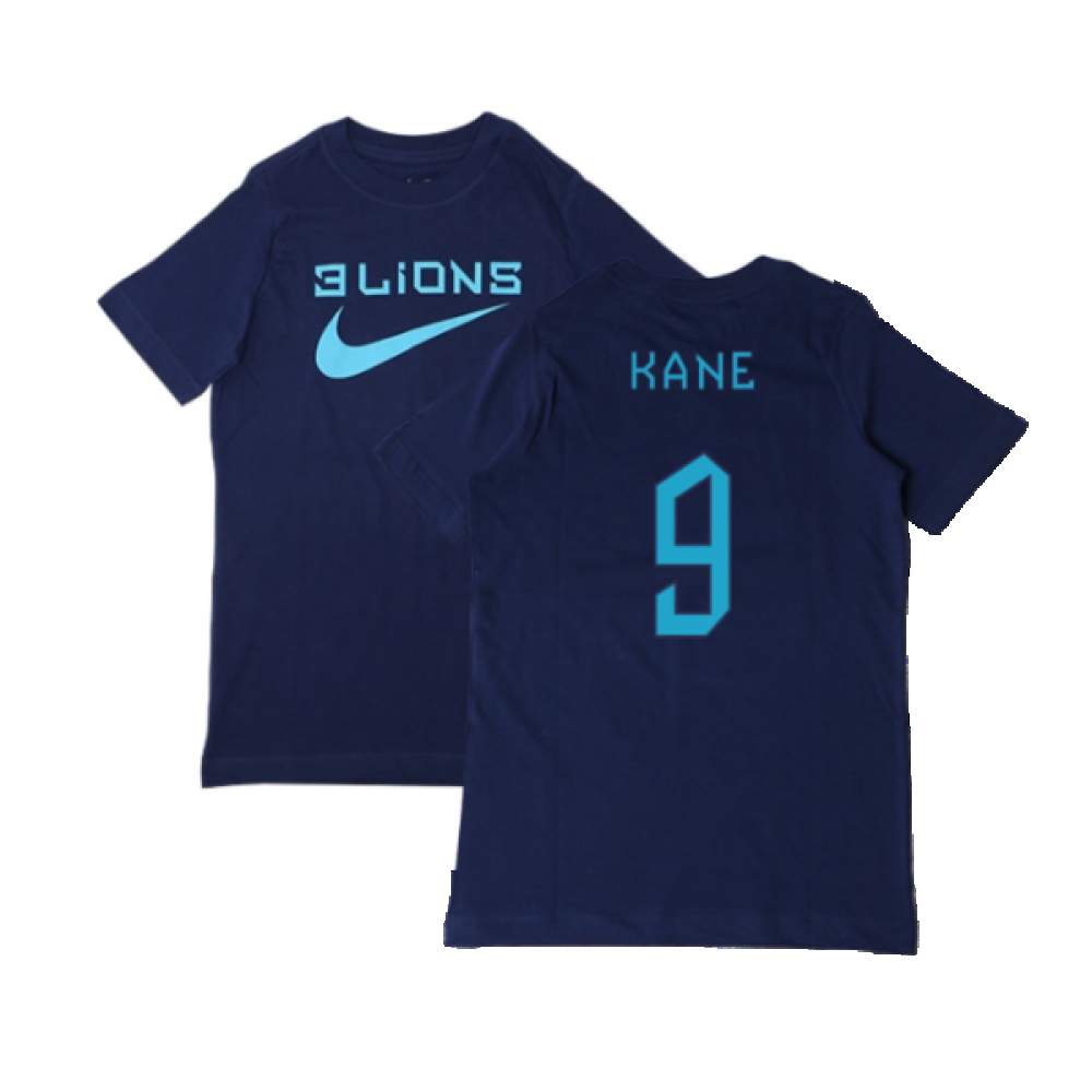 '22-'23 England Three Lions Tee (Navy) - Kids (Kane 9) Polyester Made By: Nike Unisex Kids Navy Extra Large