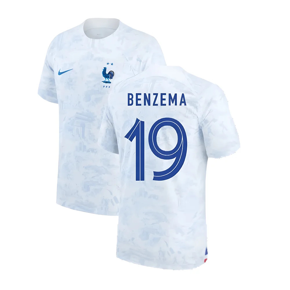 Nike Men's White '22-'23 France Away Shirt (Benzema 19) Xl Polyester Karim Benzema Made By: