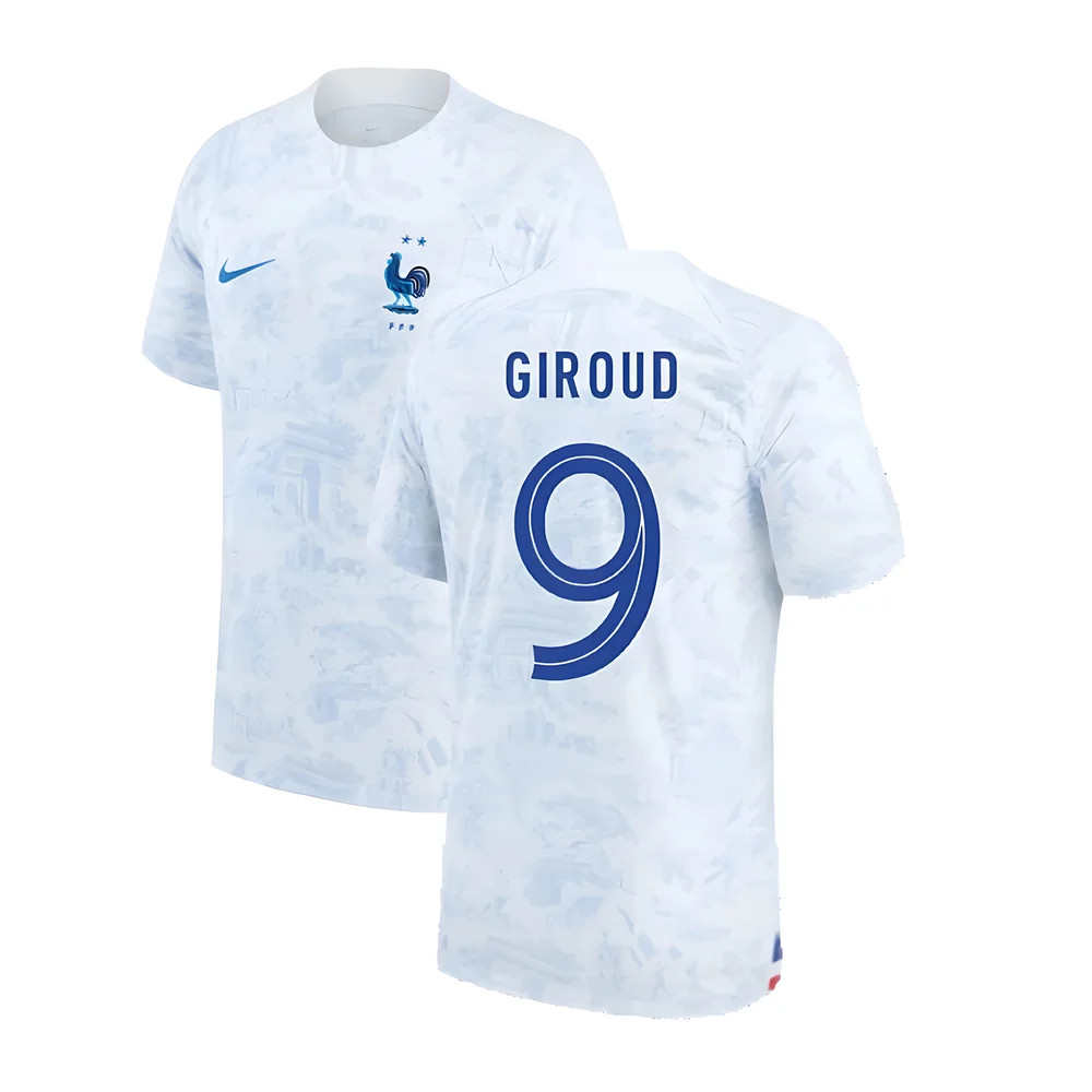 '22-'23 France Away Shirt (Giroud 9) Polyester Olivier Giroud Made By: Nike Men's White Xxl