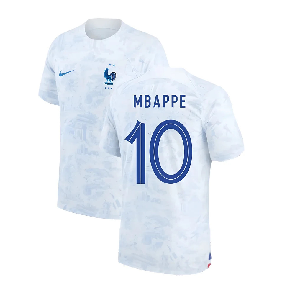 '22-'23 France Away Shirt (Mbappe 10) Polyester Kylian Mbappe Made By: Nike Men's White Xxl
