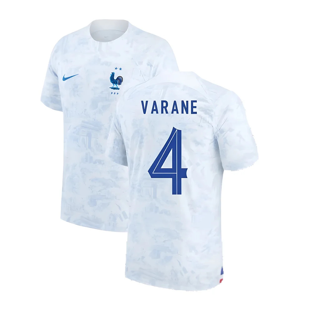 '22-'23 France Away Shirt (Varane 4) Polyester Raphael Varane Made By: Nike Men's White Xxl