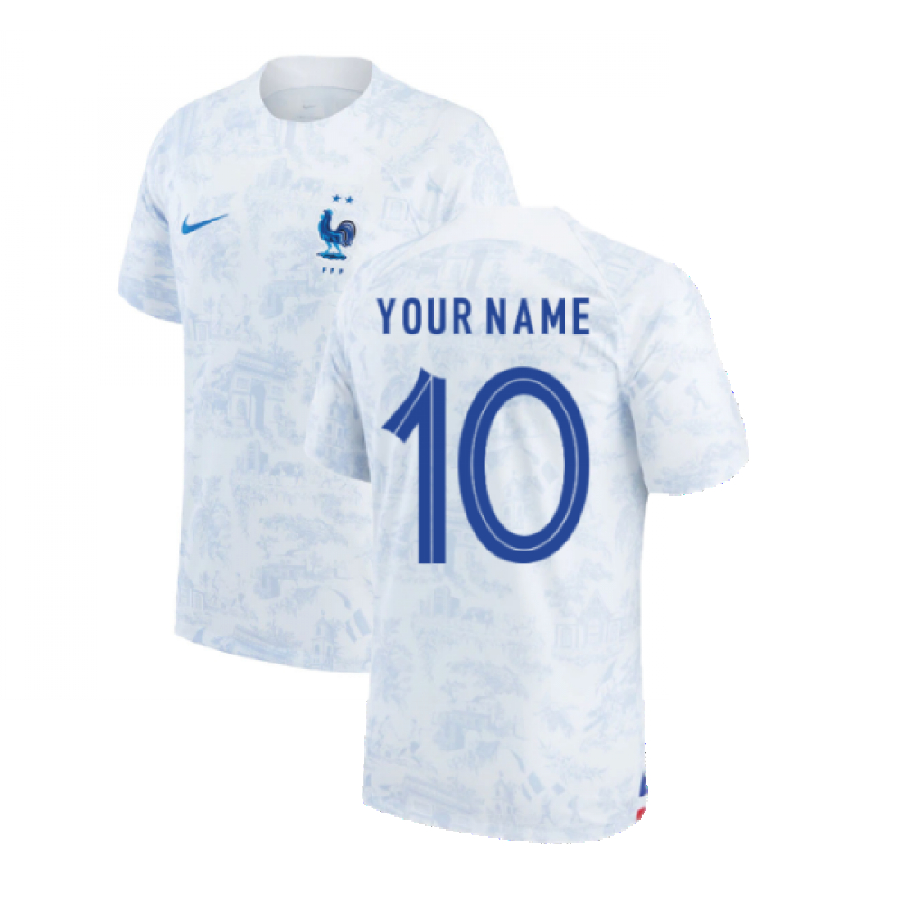 '22-'23 France Away Shirt (Your Name) Polyester Made By: Nike Men's White Xxl