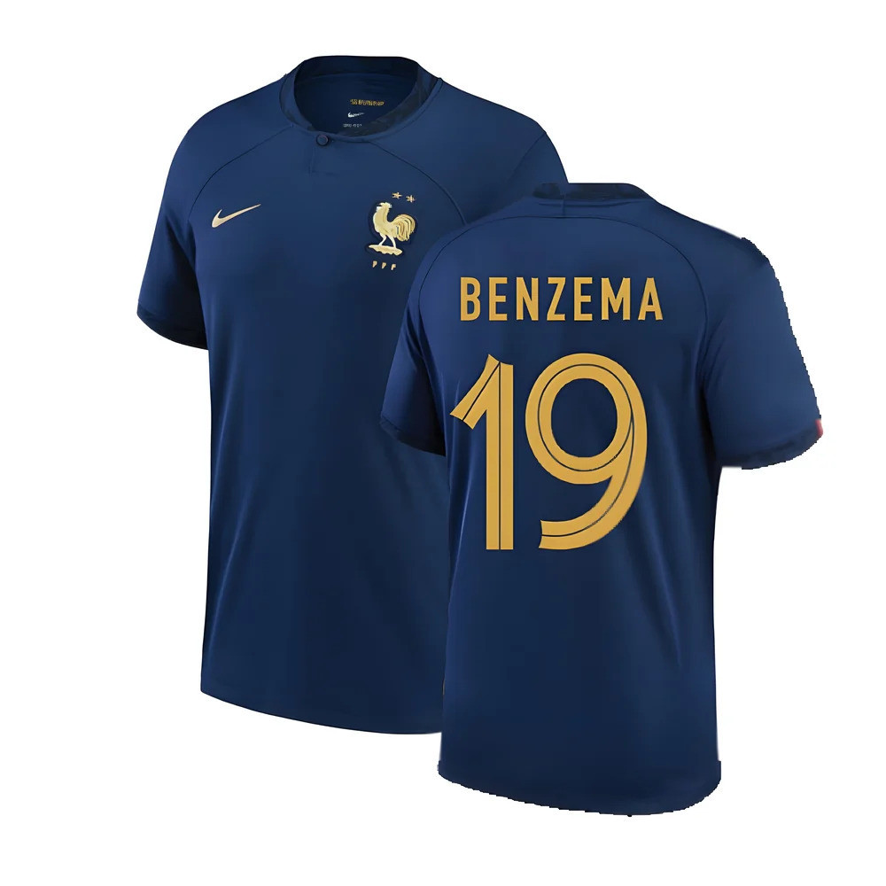 Nike Men's Navy '22-'23 France Home Shirt (Benzema 19) Xl Polyester Karim Benzema Made By: