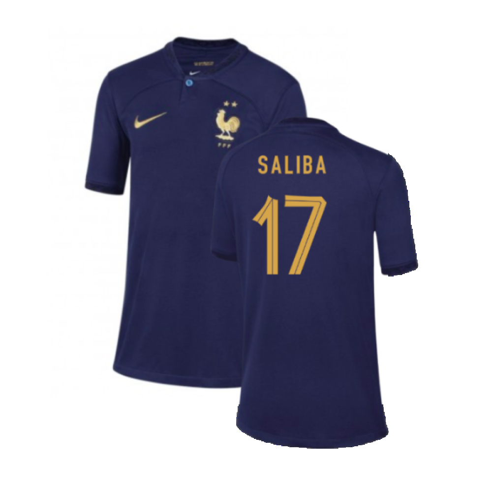 '22-'23 France Home Shirt - Kids (Saliba 17) Polyester Made By: Nike Unisex Kids Navy Small