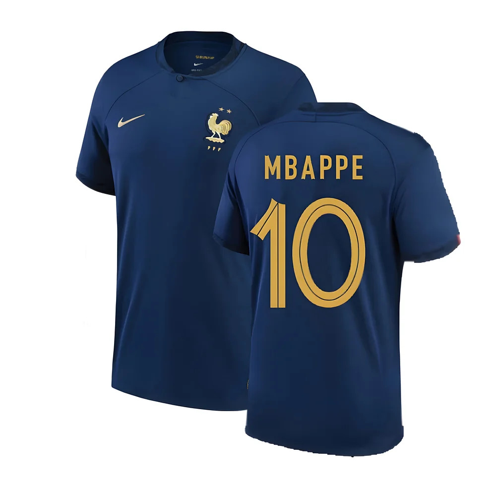 '22-'23 France Home Shirt (Mbappe 10) Polyester Kylian Mbappe Made By: Nike Men's Navy Xxl