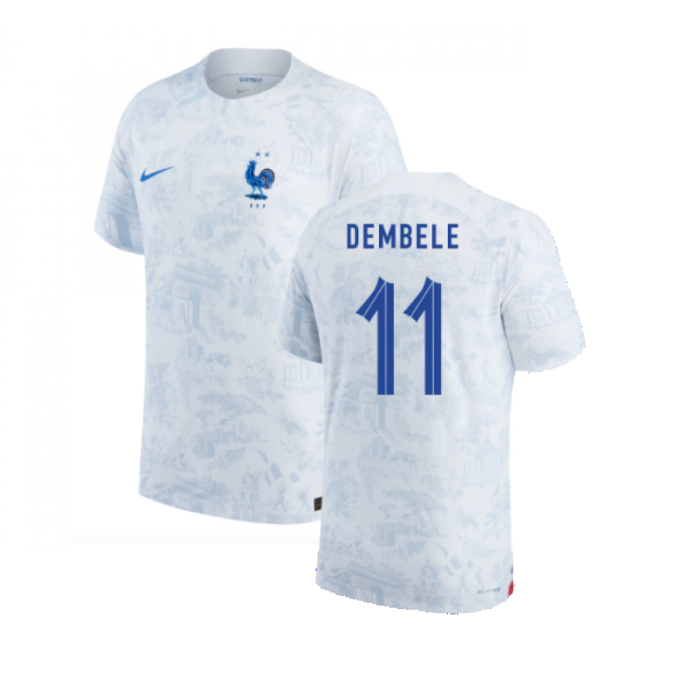 '22-'23 France Match Adv Dri-Fit Away Shirt (Dembele 11) Polyester Made By: Nike Men's White Xxl