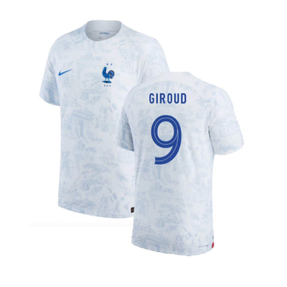 '22-'23 France Match Adv Dri-Fit Away Shirt (Giroud 9) Polyester Made By: Nike Men's White Xxl