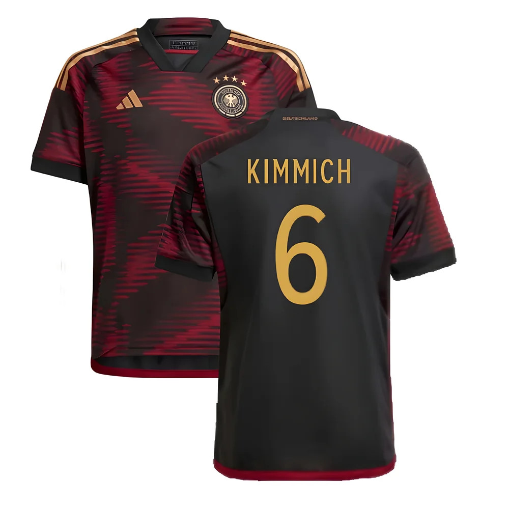 '22-'23 Germany Away Shirt (Kids) (Kimmich 6) Polyester Joshua Kimmich Made By: Adidas Unisex Kids Black Size 7-8