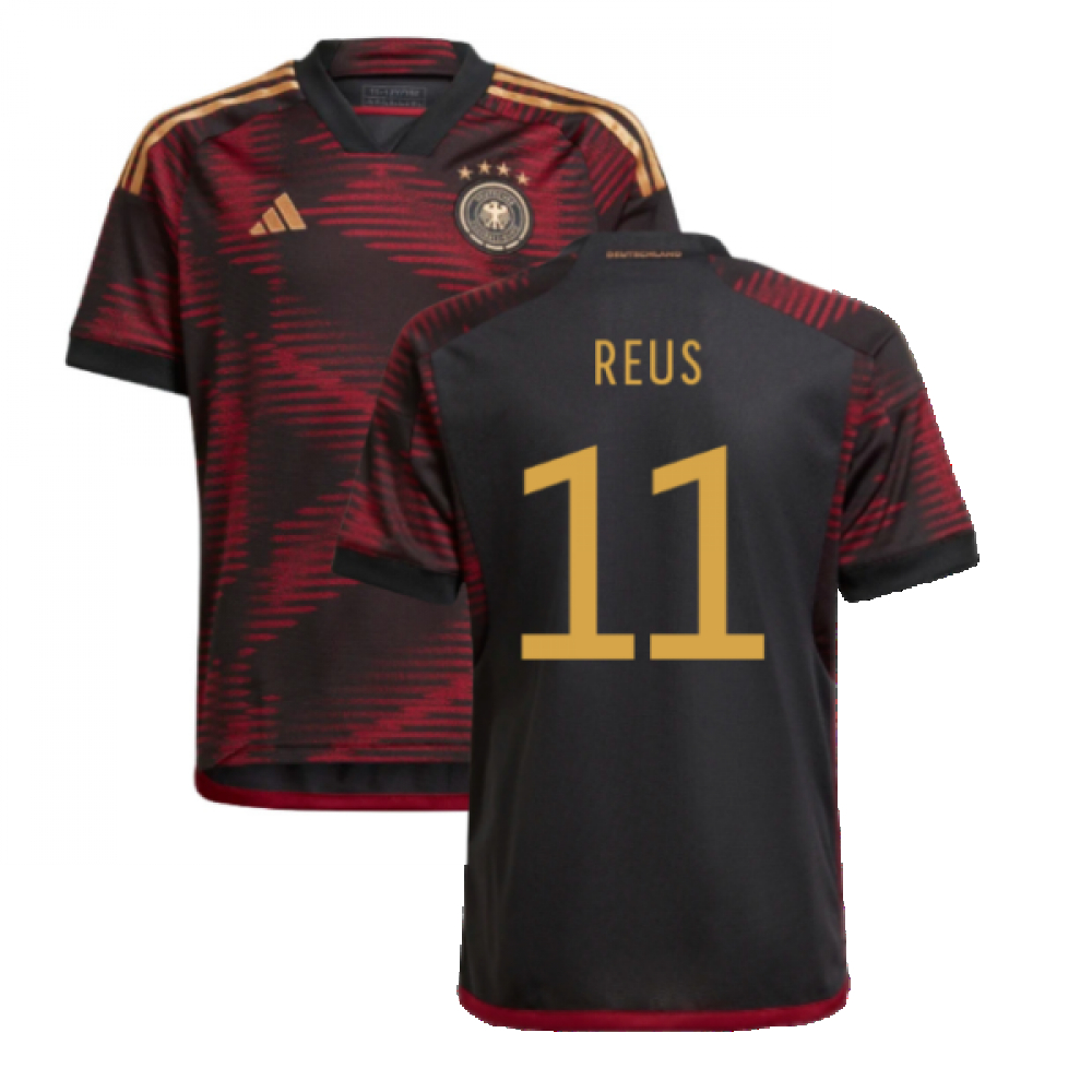 '22-'23 Germany Away Shirt (Kids) (Reus 11) Polyester Marco Reus Made By: Adidas Unisex Kids Black Size 7-8