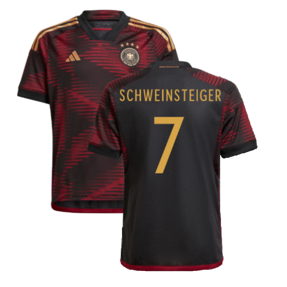 '22-'23 Germany Away Shirt (Kids) (Schweinsteiger 7) Polyester Bastian Schweinsteiger Made By: Adidas Unisex Kids Black Size 7-8